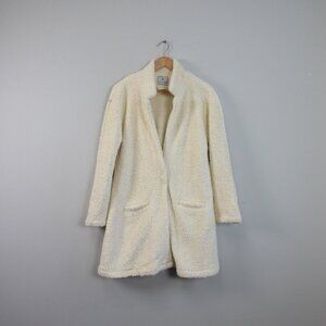 Dudley Stephens Women's Fleece Coat Jacket M Ivory Pockets Fuzzy Cozy Luxury 844